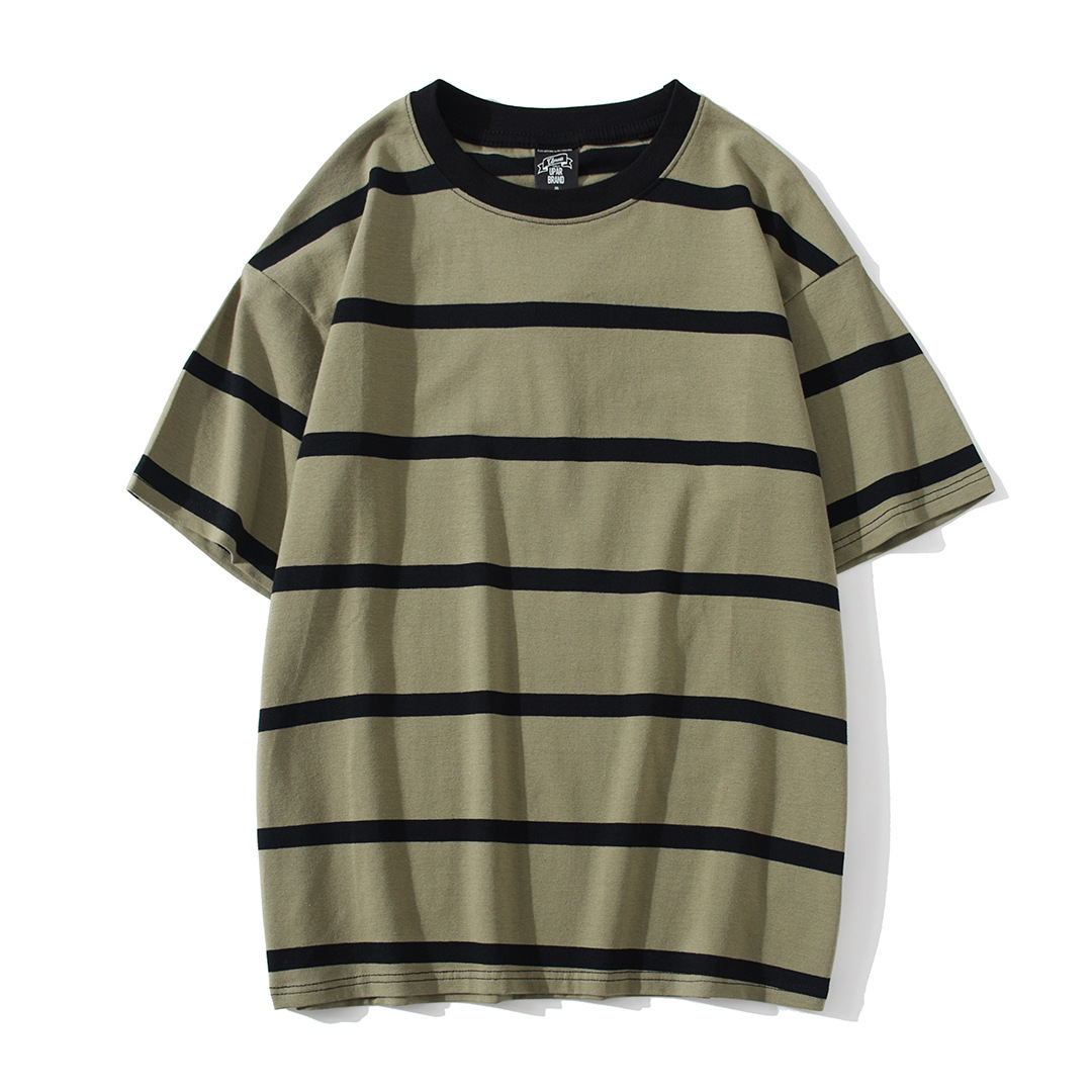 New Striped Short-sleeved T-shirt Men's Fashion Simple And Loose