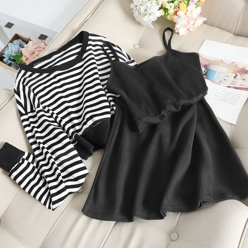 Title 3, Western Style Striped Sweater Suspender Skirt T...