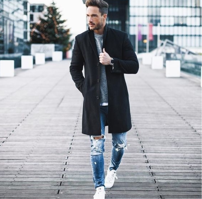 Men's Windbreaker Simple Woolen Coat Casual Woolen Mid Length Coat
