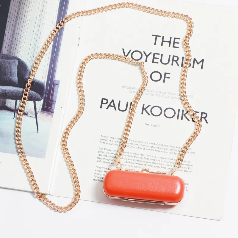 Portable Mini Chain Lipstick Bag Women's Single Shoulder Diagonal - Orange