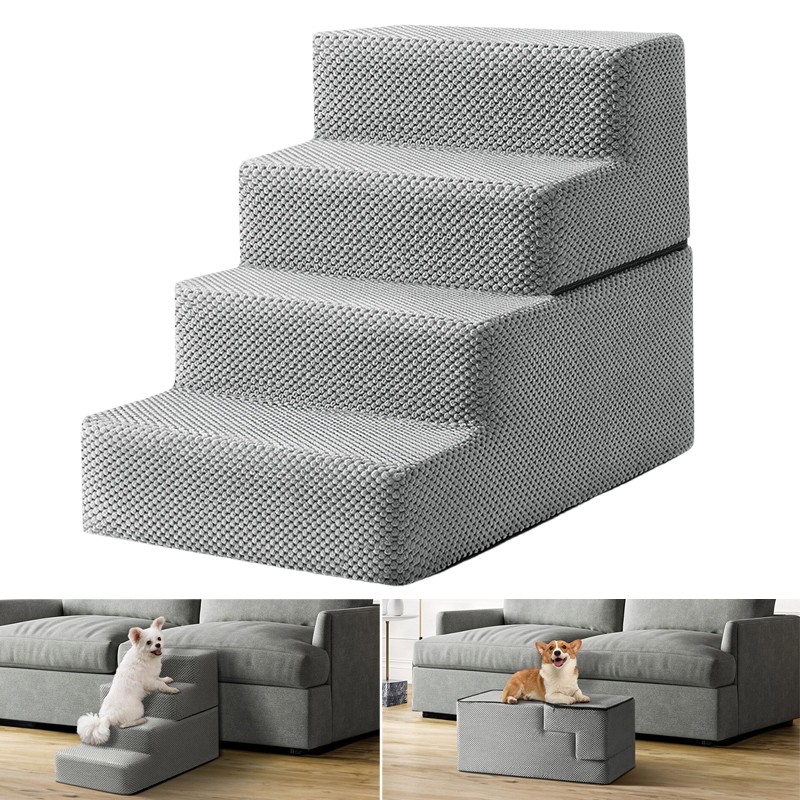 Dog Stairs Pet 4 Steps For Bed Sofa Cats Ladder Ramp With Removable Cover - Default