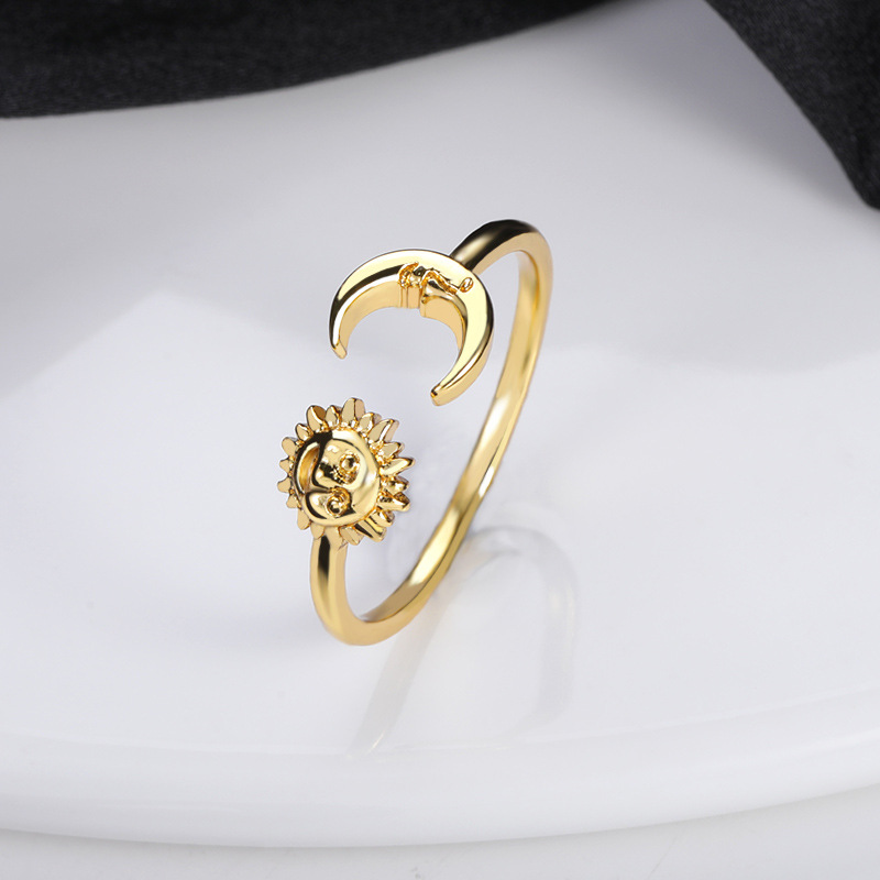 Simple Sun Moon Opening Ring Adjustable For Men And Women