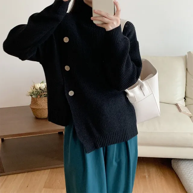 Women's Fashionable Simple Turtleneck Sweater Black - Shop at LoveMi