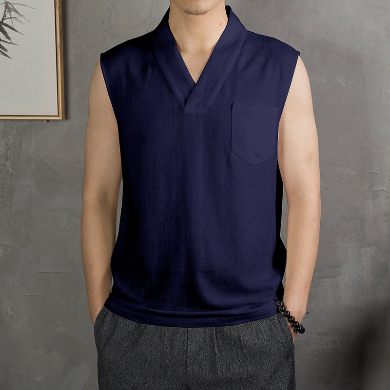 Fashion Casual Men's Trend Chinese Style Loose Large Size Hanfu Sleeveless T-Shirt