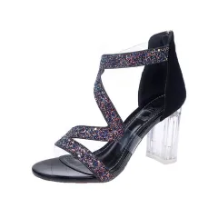 Rhinestone Sandals And Slippers With Thick And Diamond-studded Sandals And High Heels - Black - View 1