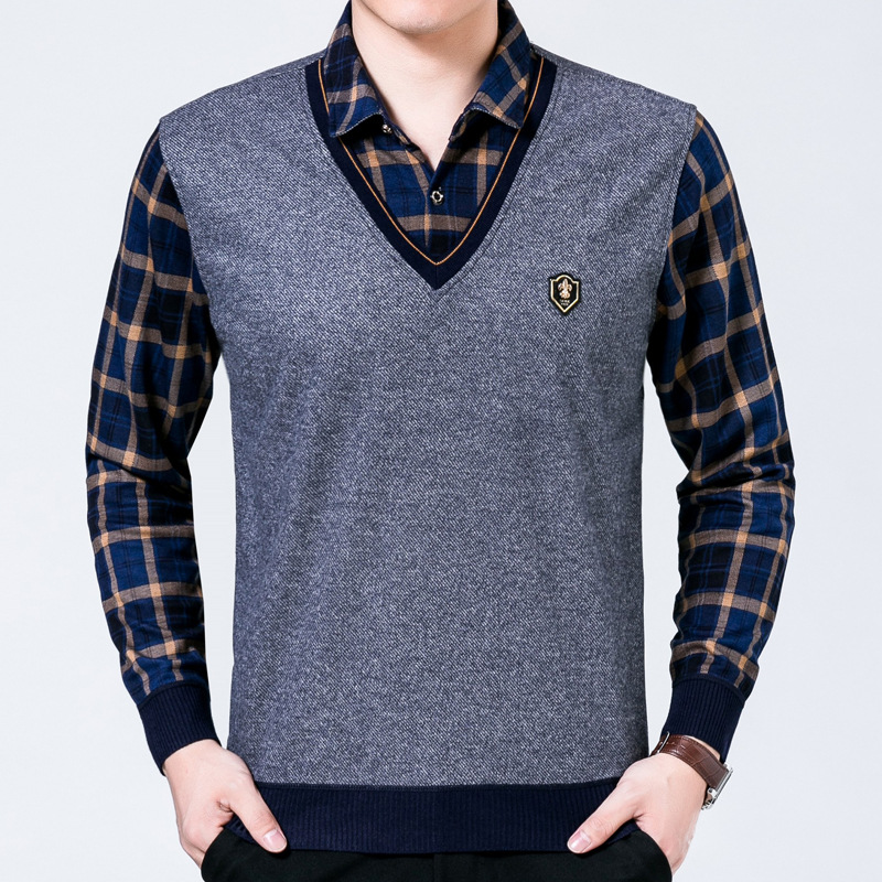 Men's Long-sleeved T-shirt Middle-aged And Elderly Leave Two Pieces