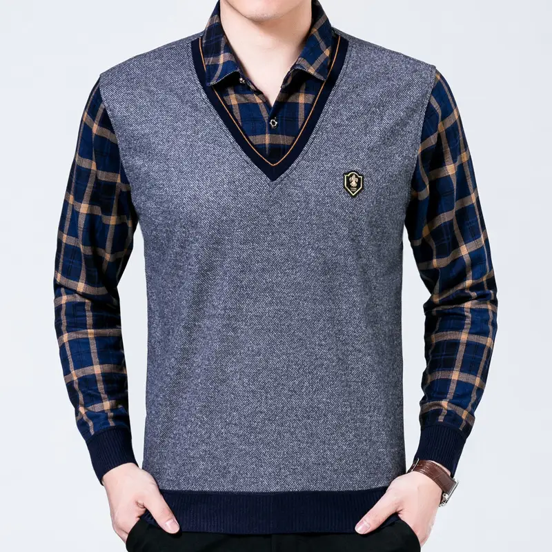 Men's Long-sleeved T-shirt Middle-aged And Elderly Leave Two Pieces