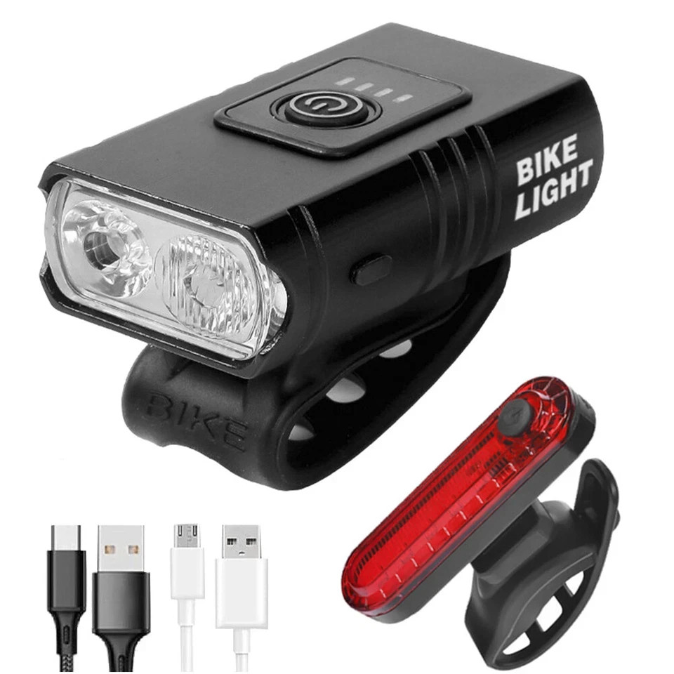 Juego de Luces LED Recargables USB para Bicicleta - Frontal y Trasero - imagen 1