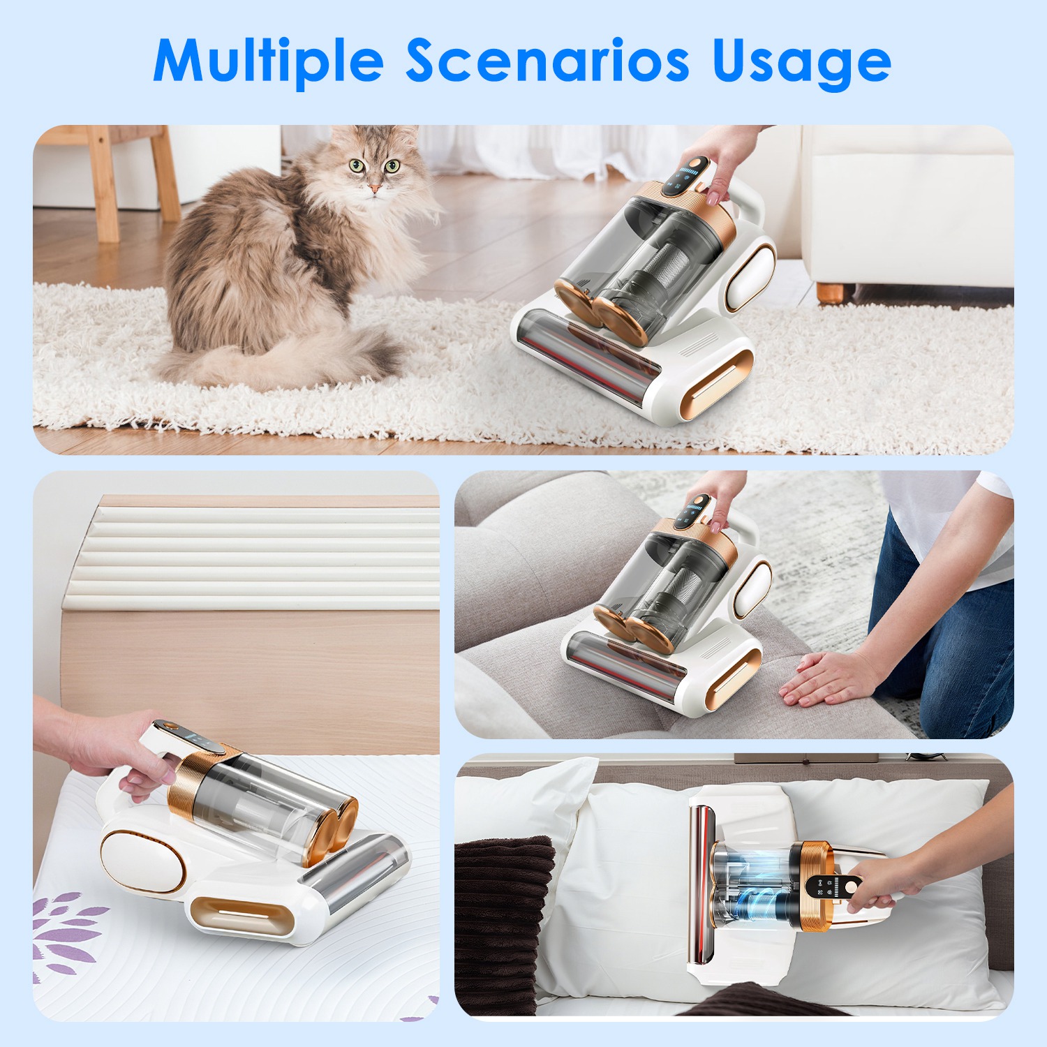 Mattress Vacuum Cleaner 16Kpa Bed Vacuum Cleaner Handheld Vacuums With Ultrasonic And UVC Light 18000 RPM Brushroll... image 5