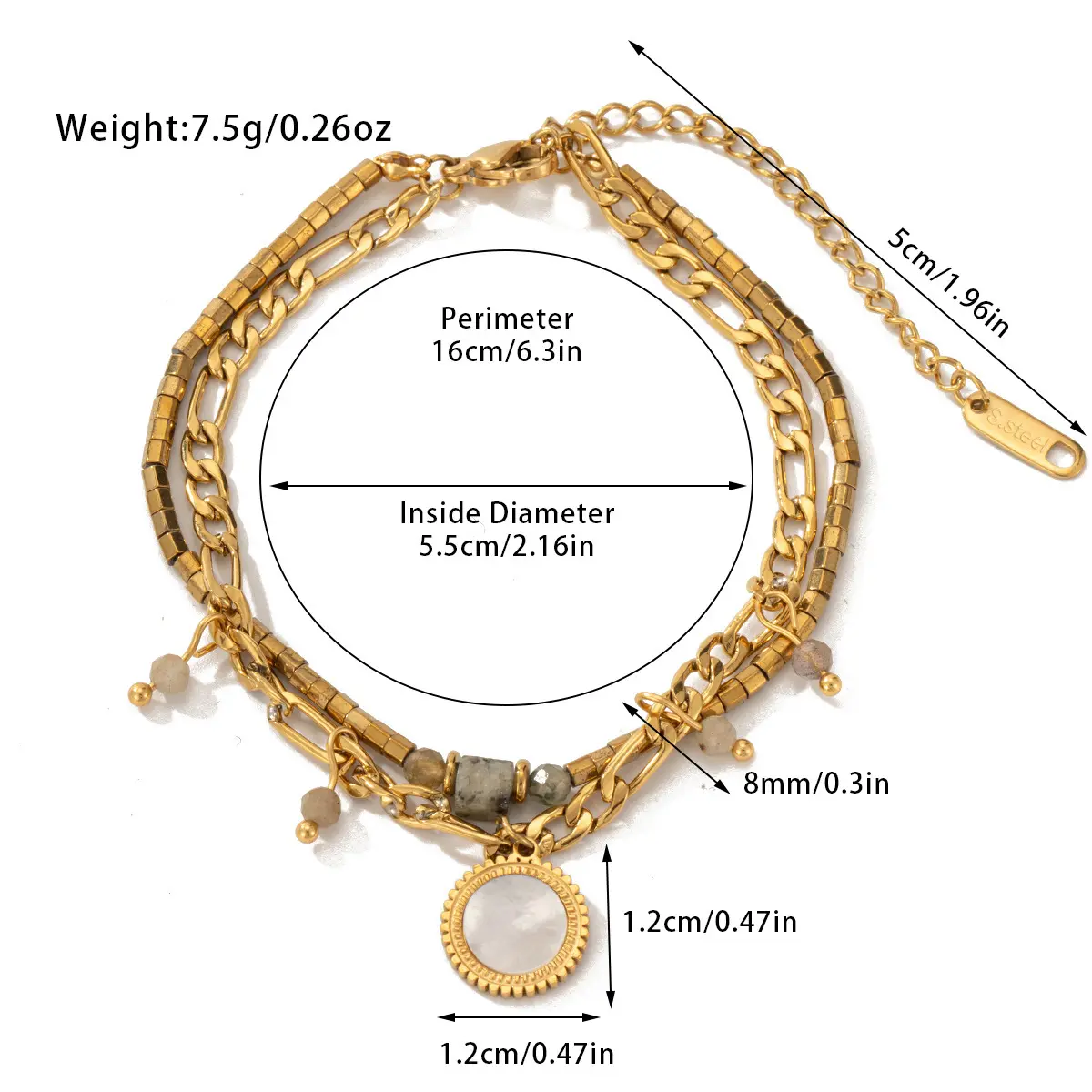 Double Layer Chain Chip Beaded Bracelet