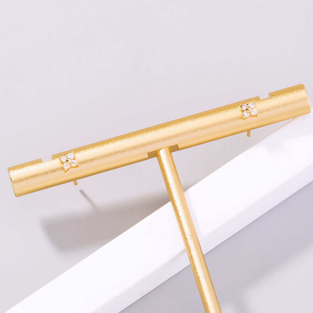 Golden Mini Flower Four-leaf Clover Zircon Earrings