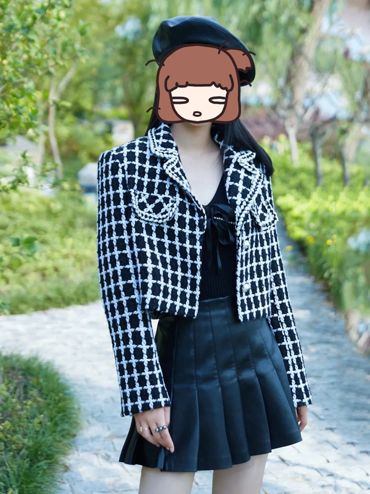 Ladies Pearl Buckle Tweed Check Suit