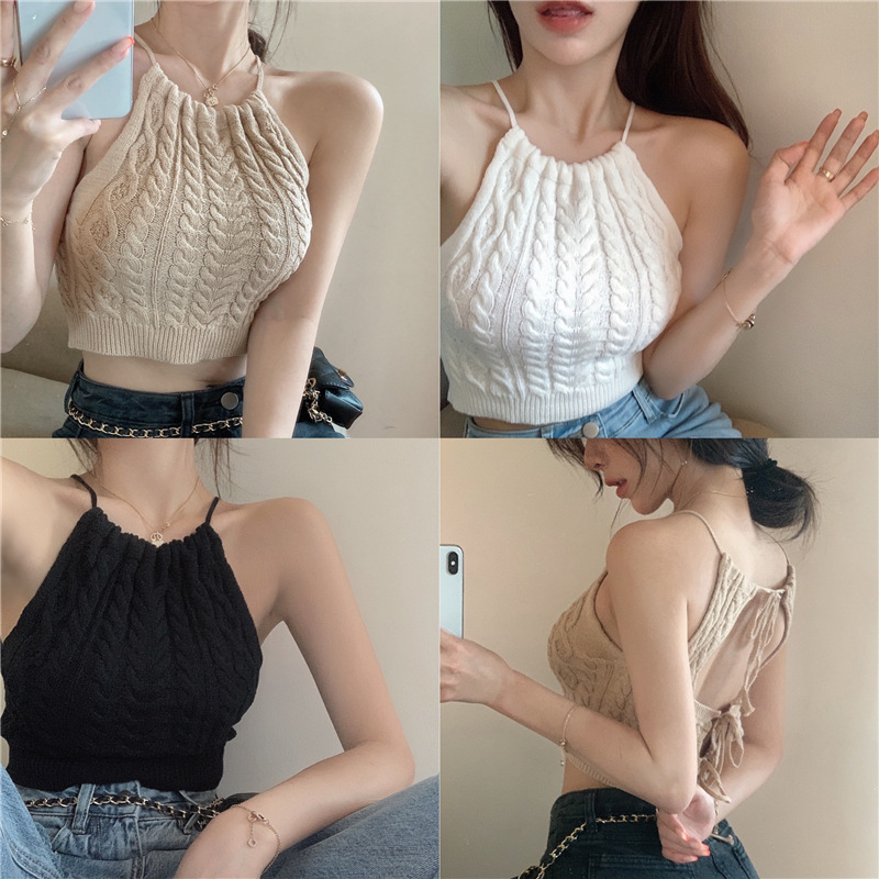 Off-the-shoulder Knitted Halterneck Camisole