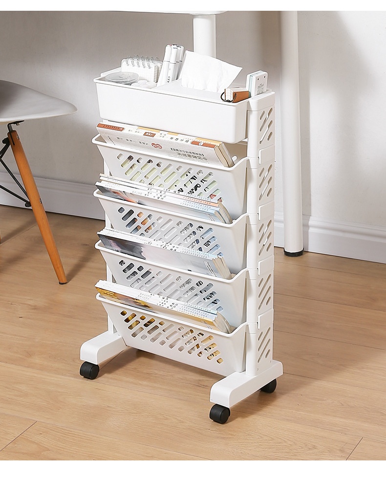 Floor Bookshelf Organizer with Wheels | Portable Bookcase