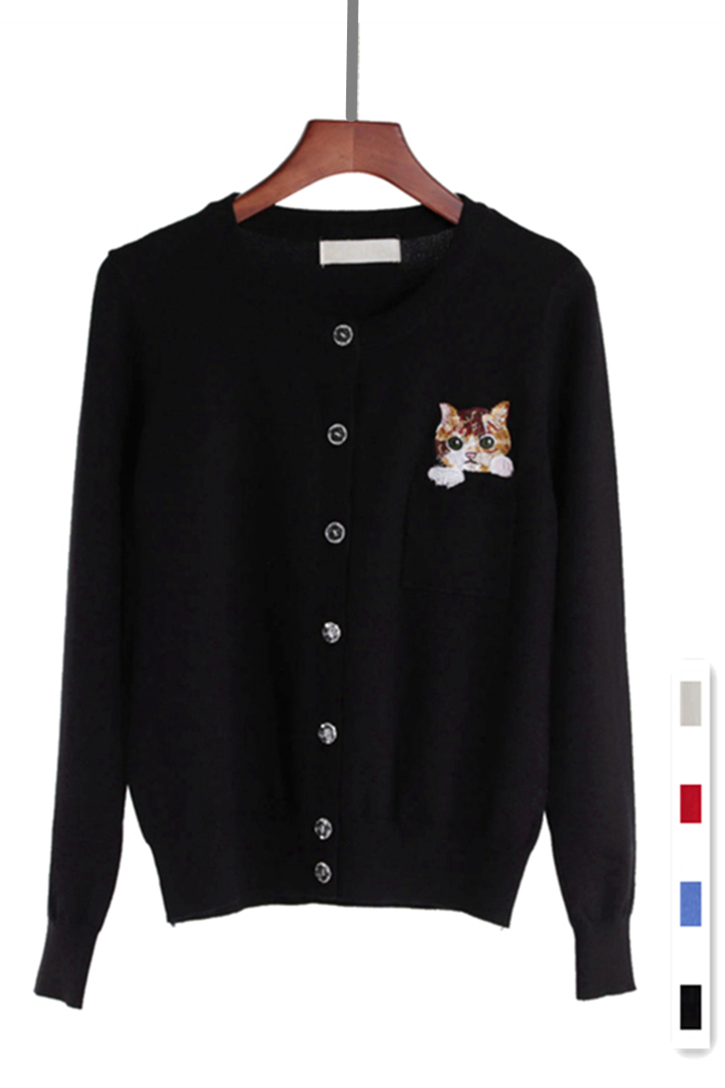 Cardigan Cat Embroidered Short Shawl