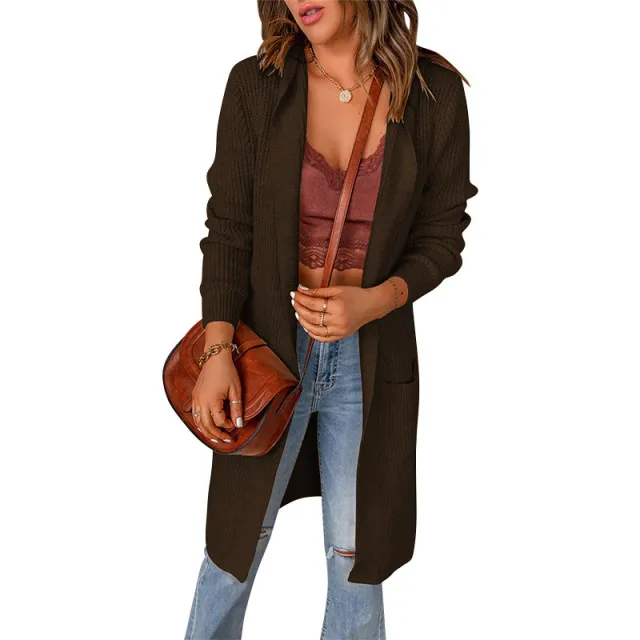 Women's Knitting Cardigan Loose Solid Sweater Dark Coffee - Shop at LoveMi
