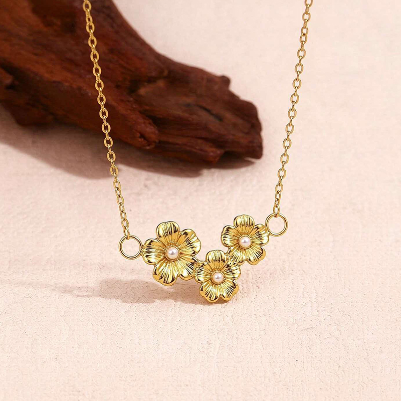Stainless Steel Flower Series Pendant Necklace 5