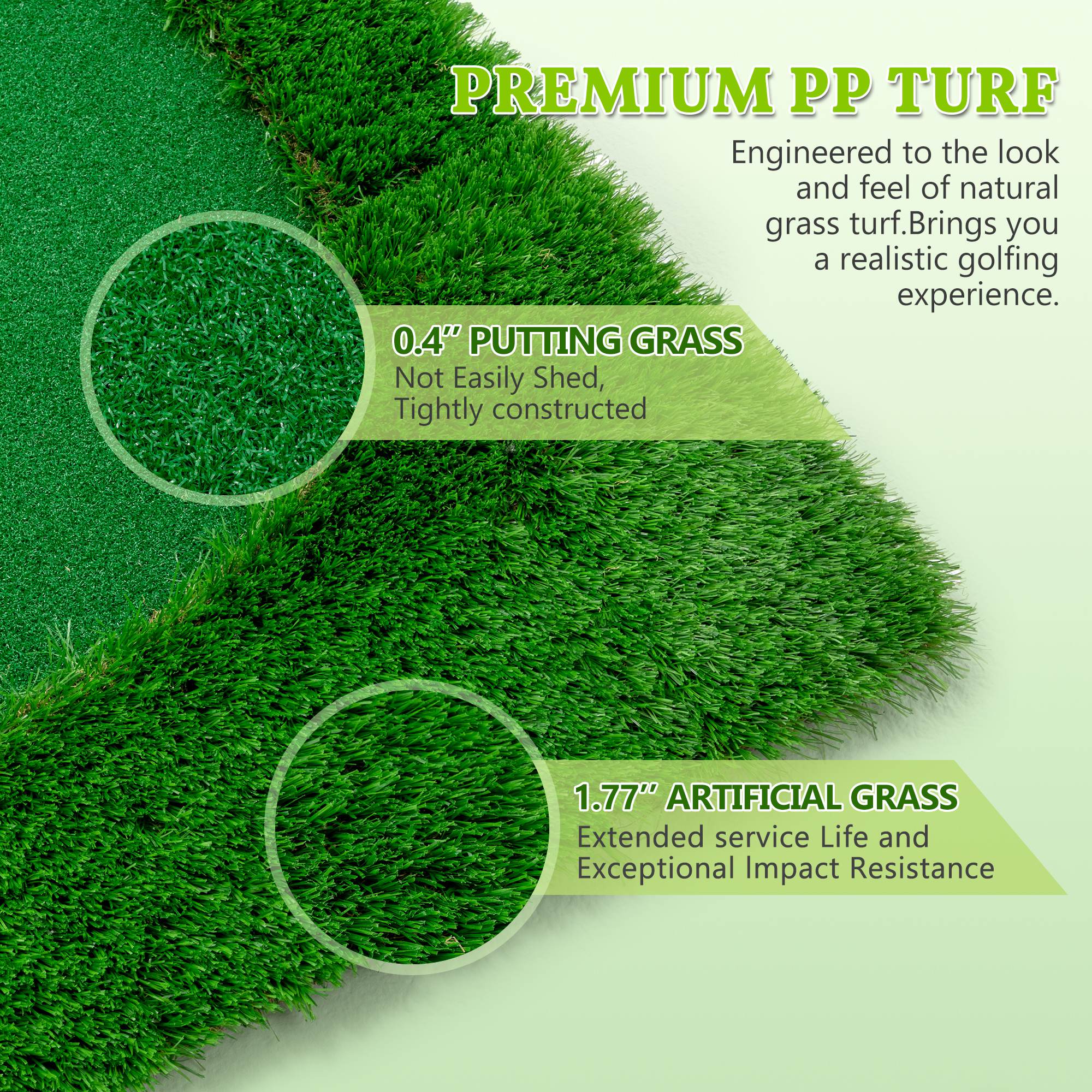 10×5 FT Golf Putting Green, Golf Training Mat With High-quality Turf, 3 Holes, 3 Flags And Cups For Indoor Outdoor