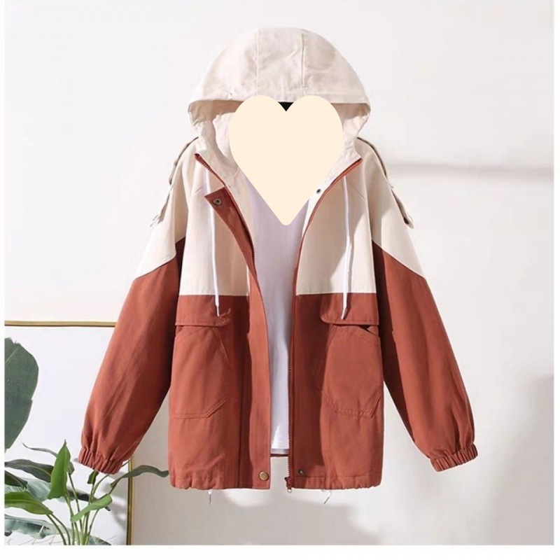 Title 4, Loose Hooded Color Matching Workwear Ins Jacket