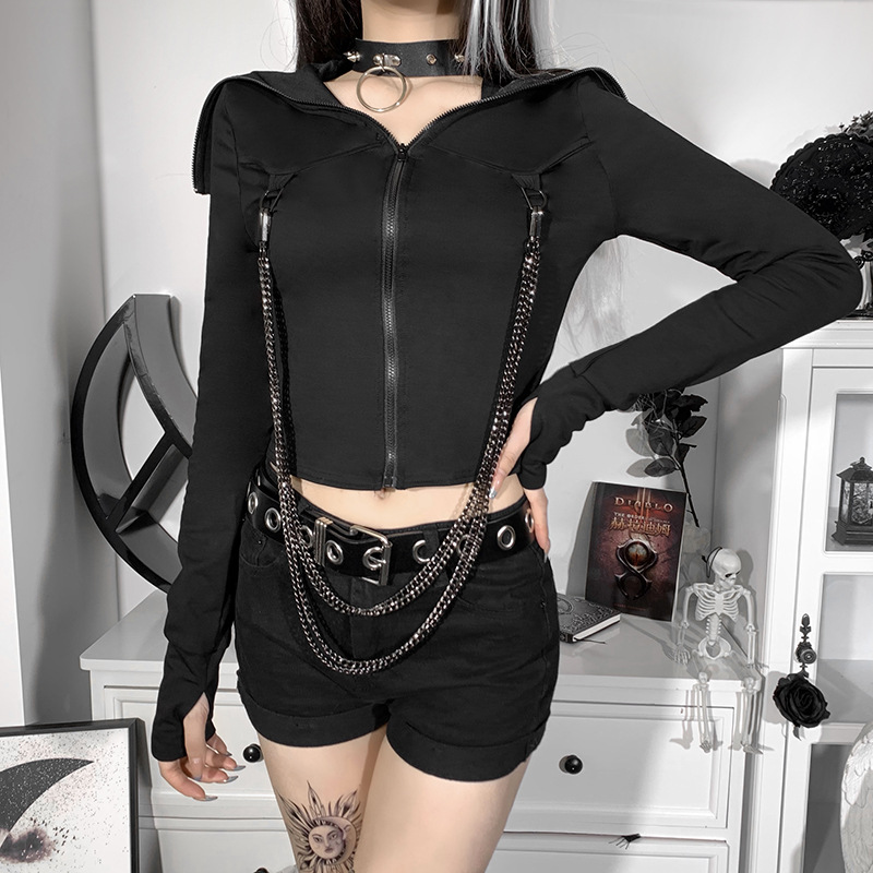 Title 7, Dark Design Long-sleeved High-neck Chain Top