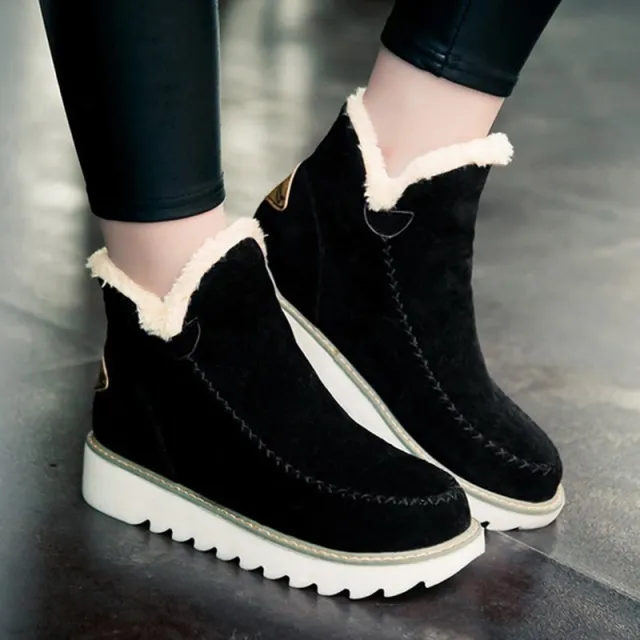 Flats Shoes Women Winter Snow Boots Warm Plush Ankle Booots Black - Shop at LoveMi