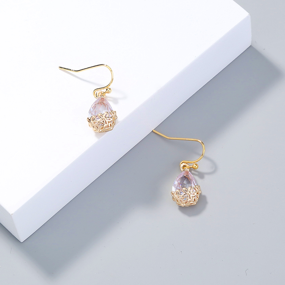 Crystal Zircon ear drop earrings, simple nature of the plum flower water drops short style earrings
