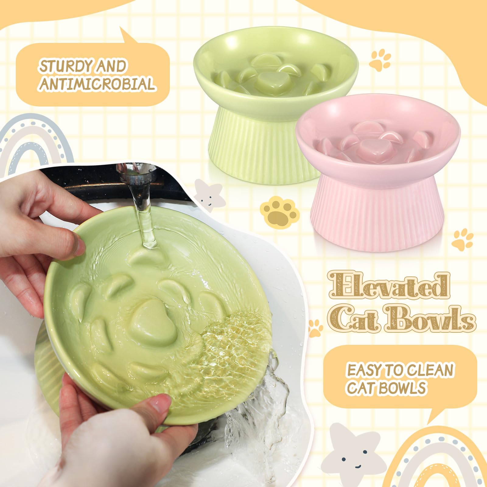 1Pc Raised Slow Feeder Cat Bowls Ceramic Elevated Cat Food Bowls Anti Vomiting Slow Feeder For Dog And Kitten For Dry And Wet Food 4