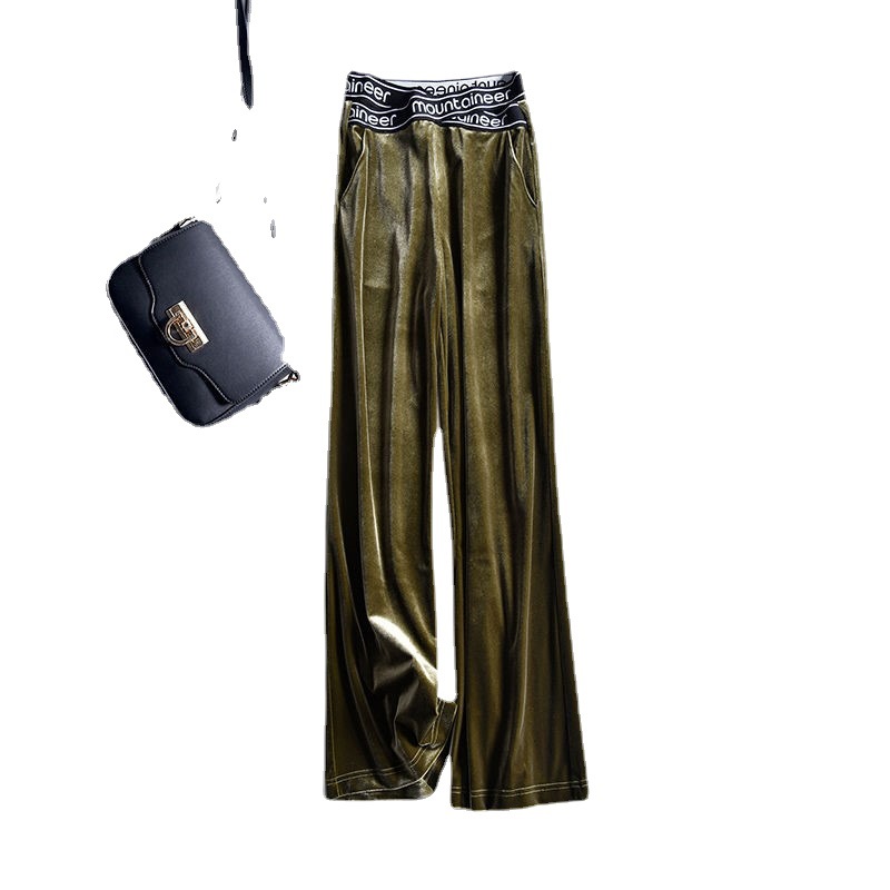 Title 6, Womens Solid Color Gold Velvet Wide-leg Pants,...