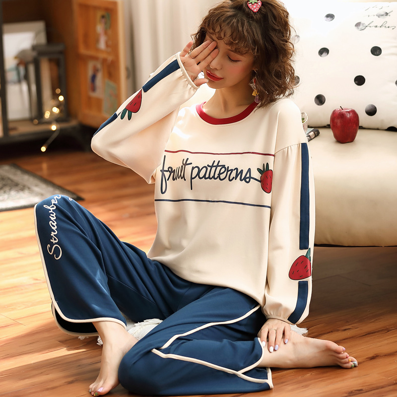 Title 16, Pajamas ladies cotton long-sleeved autumn and w...