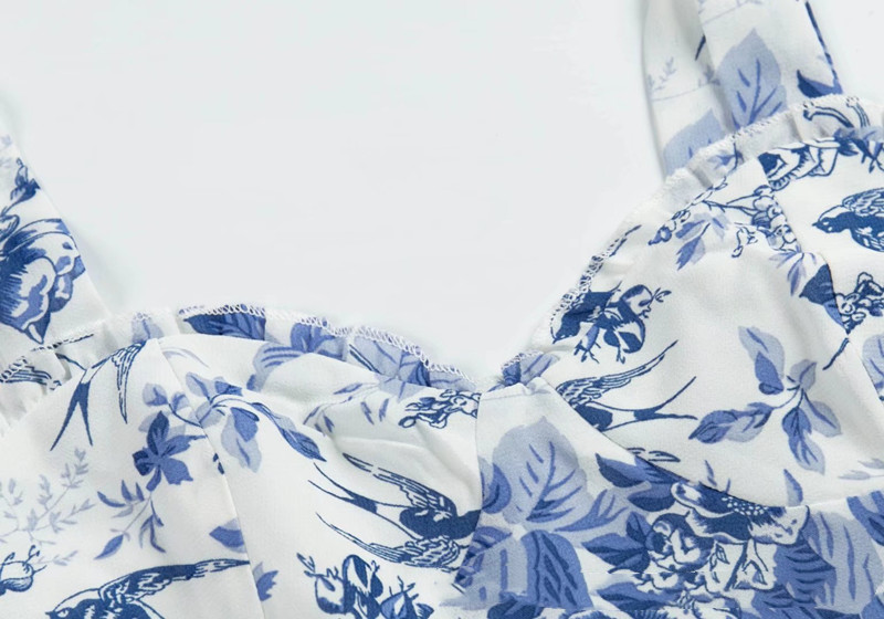 French Vintage Print Slim Fit Blue Sling