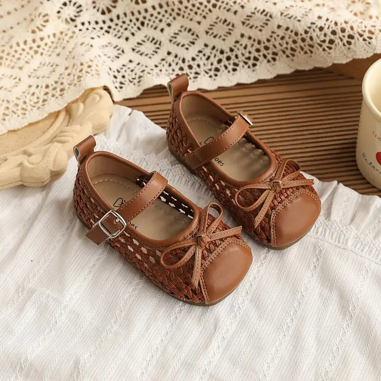 INS Style Kids Woven Sandals 2026 Summer New Korean Girls Bow Princess Shoes