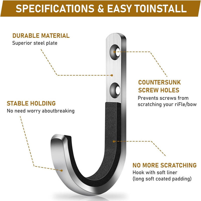 2X Gun Rifle Shotgun Pistol Padded Wall Mounting Hooks Rack Hangers Storage UK