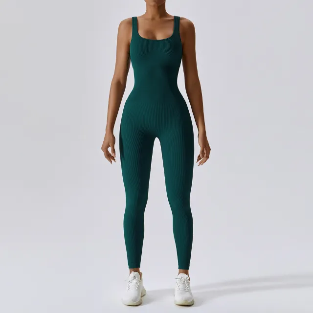 One piece Yoga Suit Abdominal Slimming Exercise Elastic Tight Dark Green - Shop at LoveMi