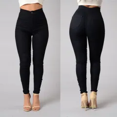 Casual Pants For Women High Waist Stretch Slim Trouser Skinny Candy Color Jeans - Black - View 1