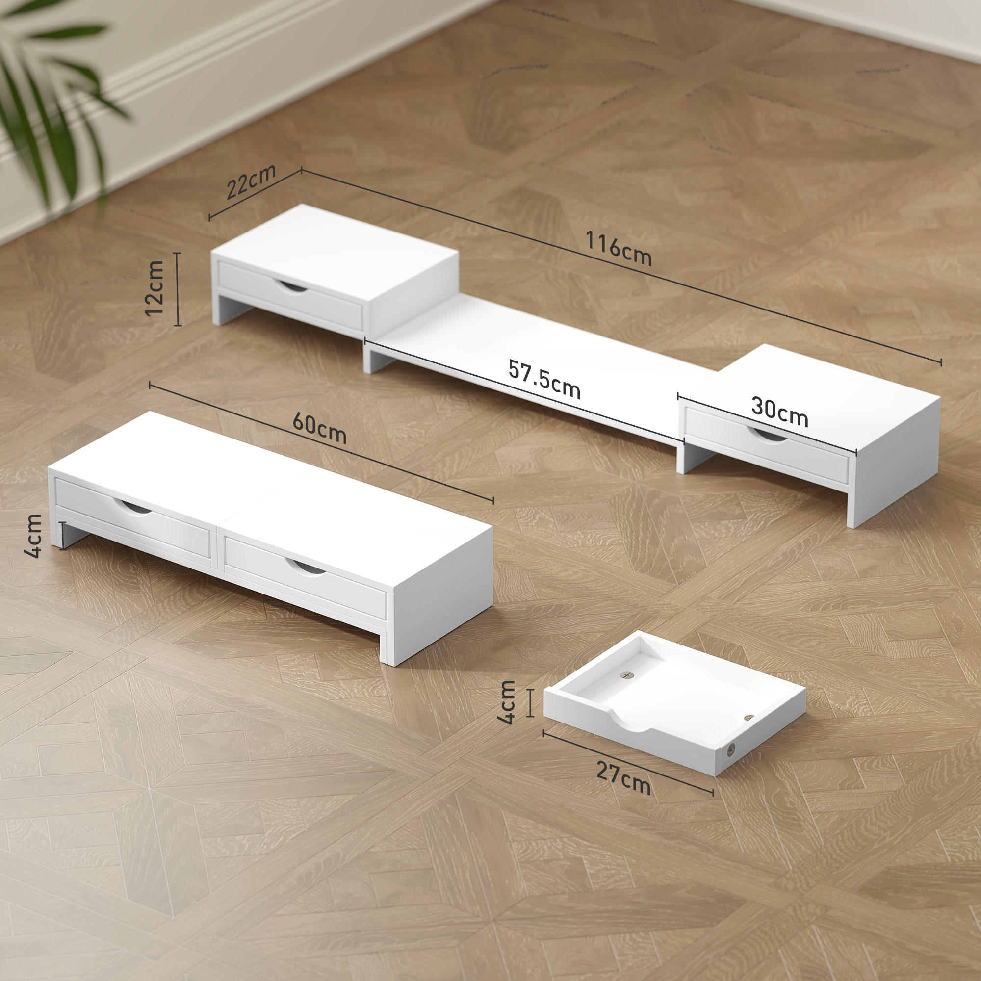 Dual Monitor Stand With 2 Drawers, Adjustable Length And Angle, 116cm Suitable — image 9