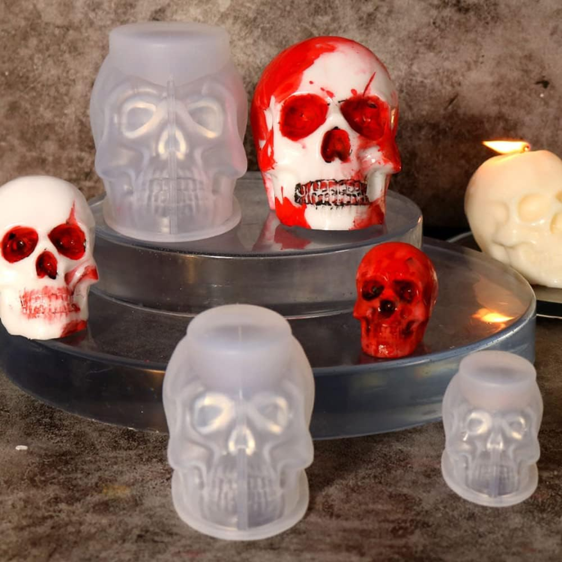 Set Of Large  Medium  Small 3D Skull Resin Molds Flexible Clear Silicone Skull Head Molds, Silicone Molds For Resin, Soap, Clay, Candle Wax Casting, Halloween Home Decoration thumbnail 5