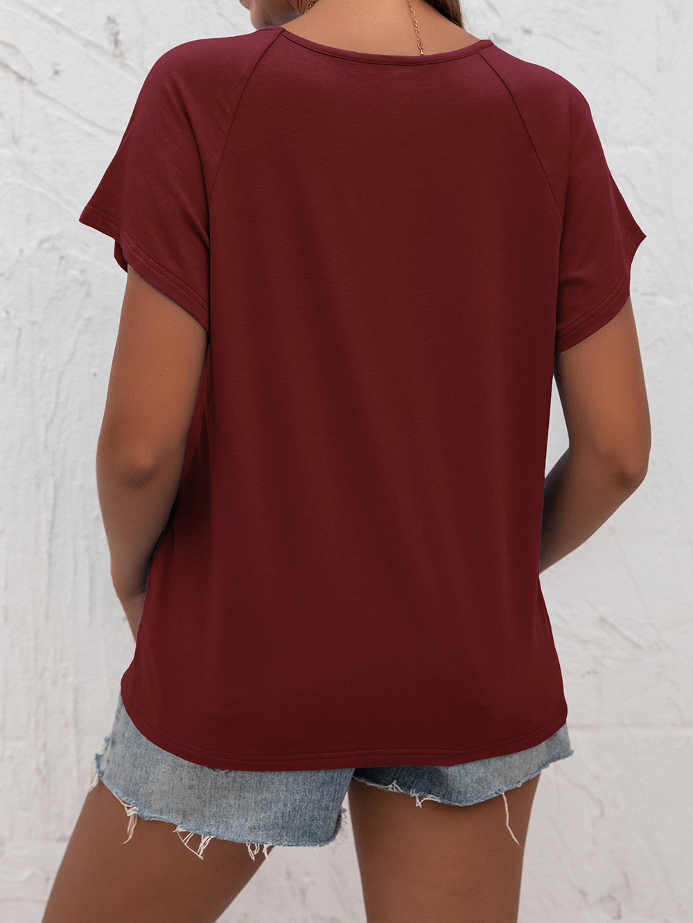 Title 3, Cutout Short Sleeve T-Shirt Crew Neck Loose Kni...