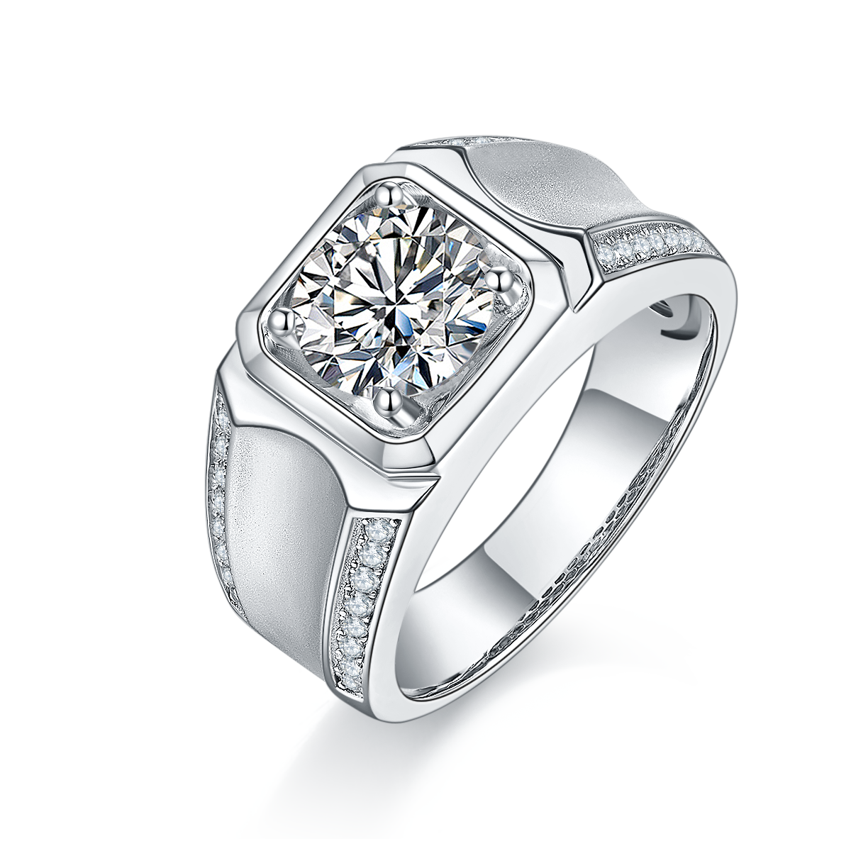 2-carat Or 3-carat High-quality Morganite-studded Luxurious And Fashionable Minimalist Trend Jewelry Silver Ring For Men. Made Of S925 Silver With Electroplated Platinum. - Image 1