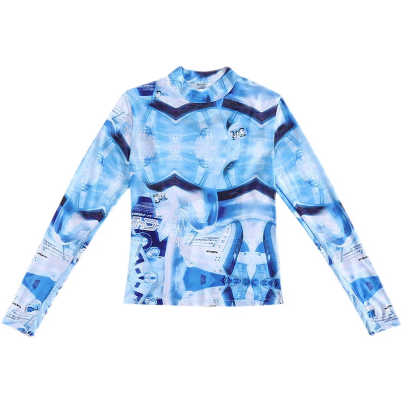 Title 1, Tie Dye Printed Mesh Bottoming Shirt Long Sleev...