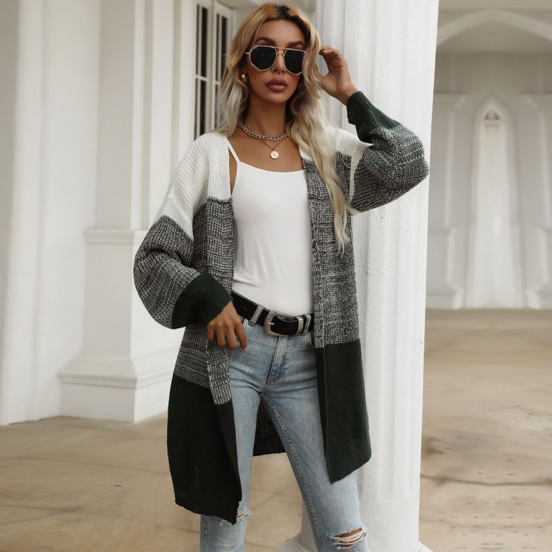 Autumn And Winter European And American Ins Style Color Matching Bottoming V-neck Knitted Sweater Women's Coat
