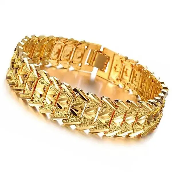 Gold Male Wide Version Car Flower Sparkle Bracelet Watch Chain