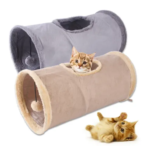 Folding Suede Cat Tunnel Toy Compact for Storage