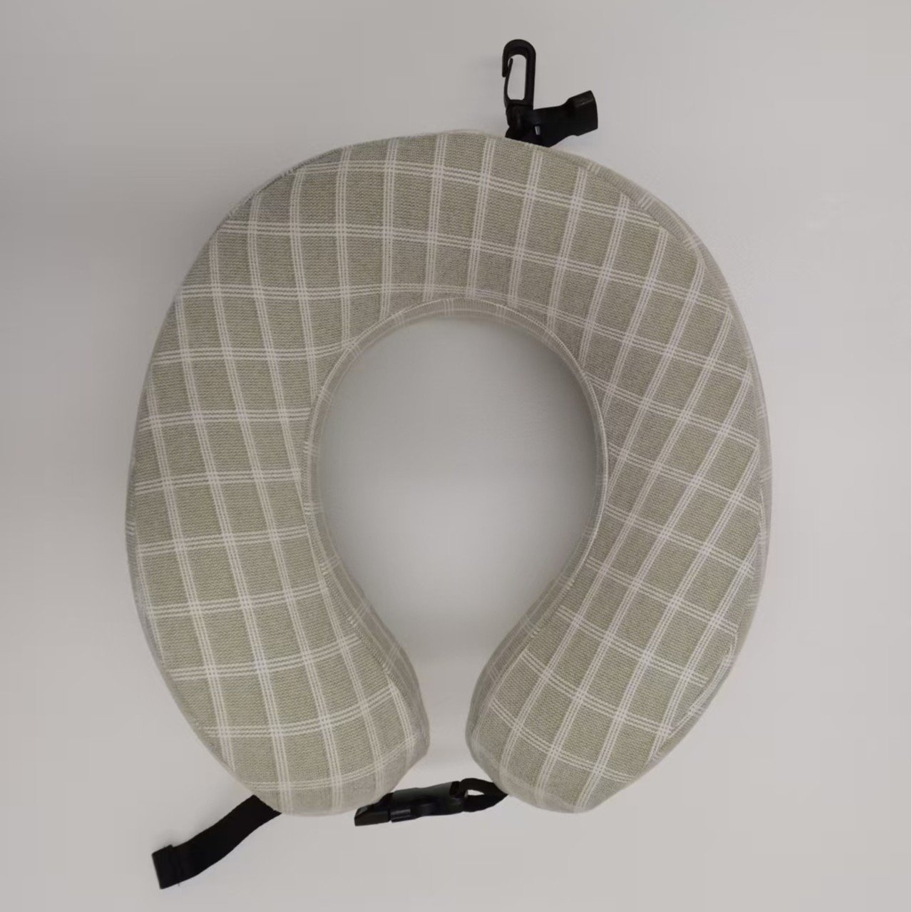 Plaid Linen Texture Memory Foam U Shaped Neck Pillow, Roll Up Compact Travel Pillow With Backpack Clip For Airplane Car