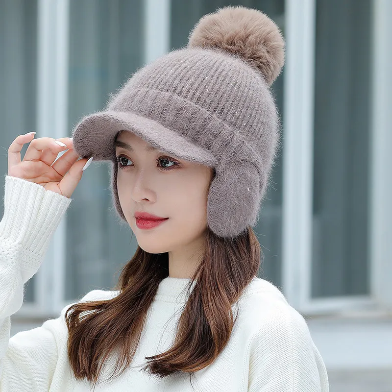 Tongue Hat And Bib Two-piece Winter Knitted Hat - Khaki