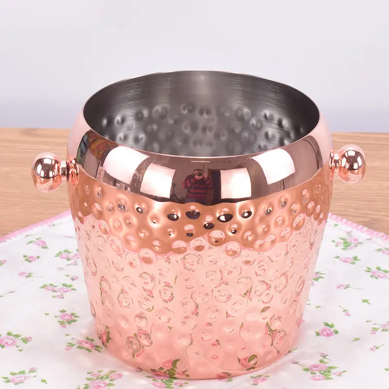 Single Layer Hammer Point Ice Stainless Steel Copper-plated Ice Bucket