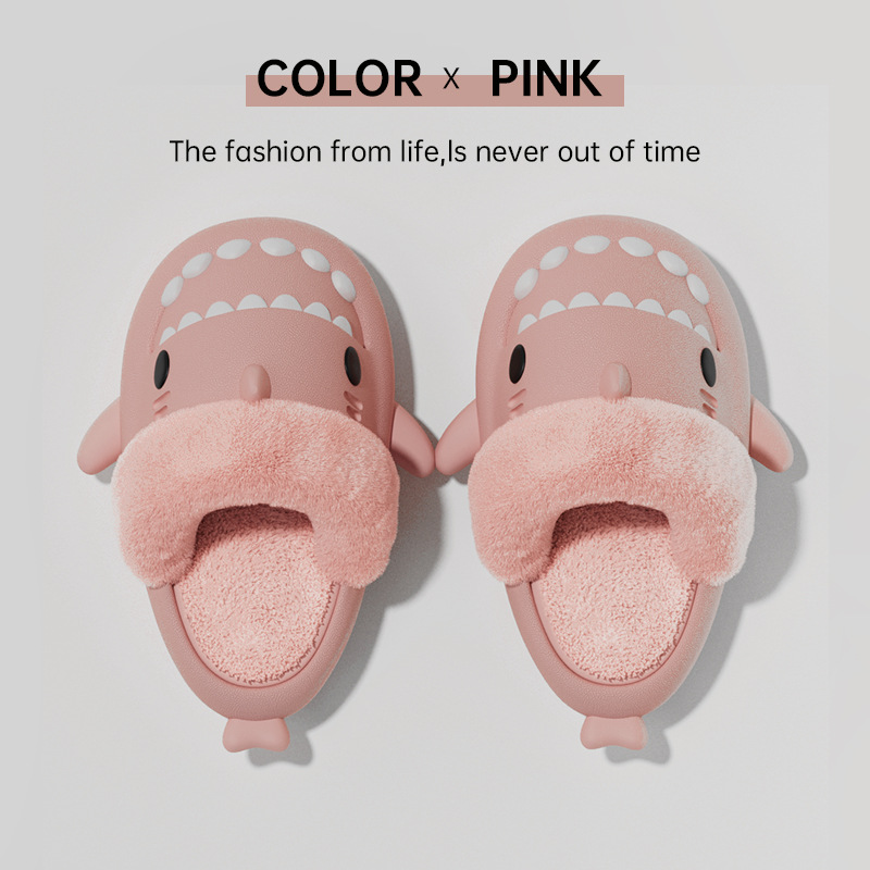 Winter Shark Slippers Detachable Warm Fuzzy Slippers Bedroom House Shoes Women Pink - Shop at LoveMi