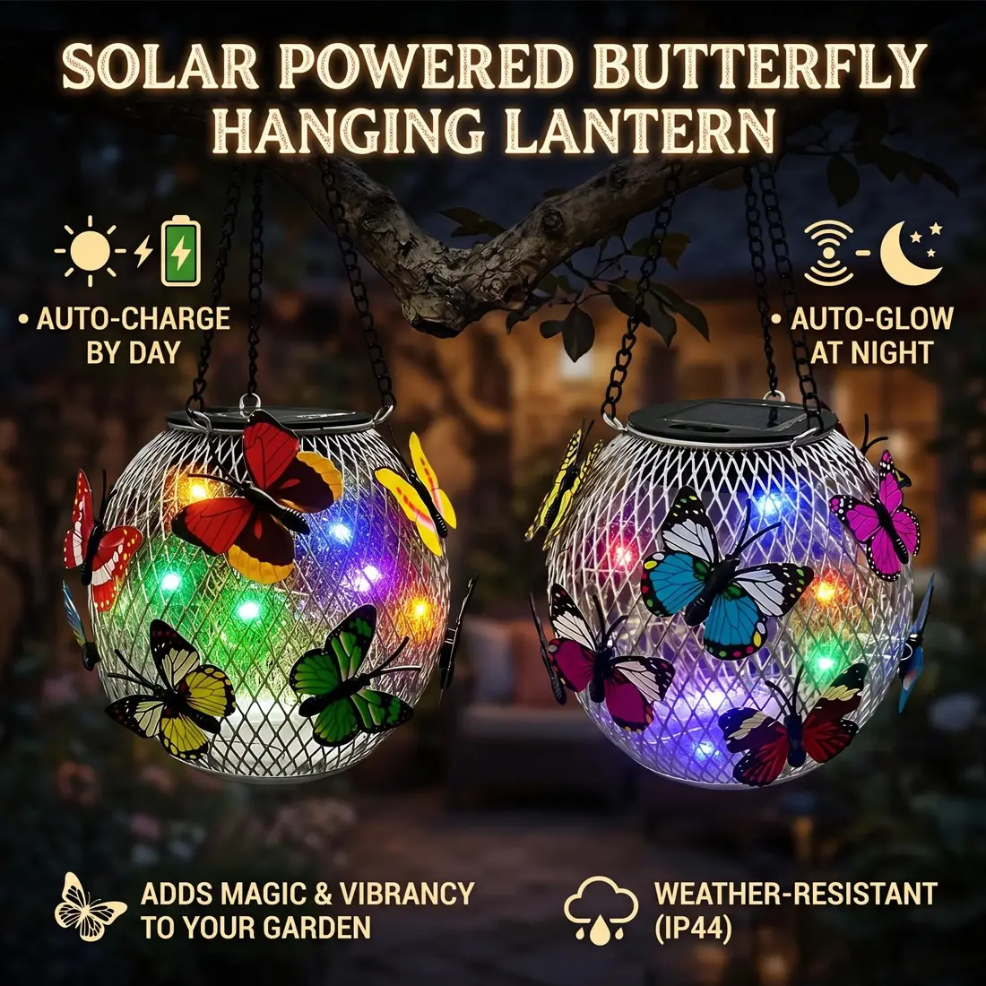 Hanging Butterfly Pendant Solar Power LED Light