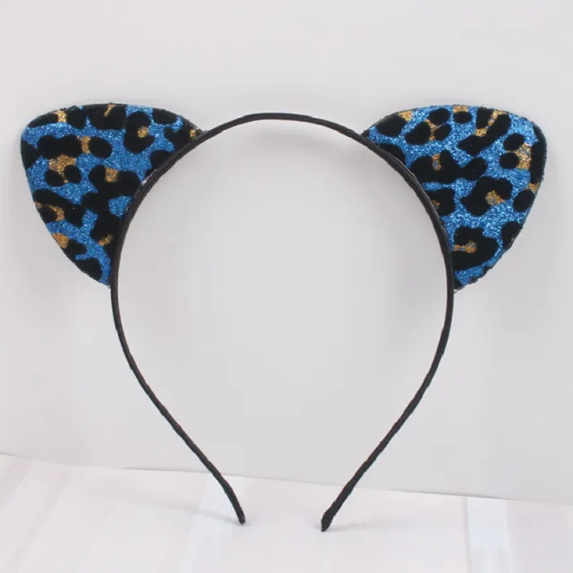 New Glitter Flocking Cat Ears Headband, Leopard Print Tiger Ears, Cute And Cute Headwear Blue - Shop at LoveMi