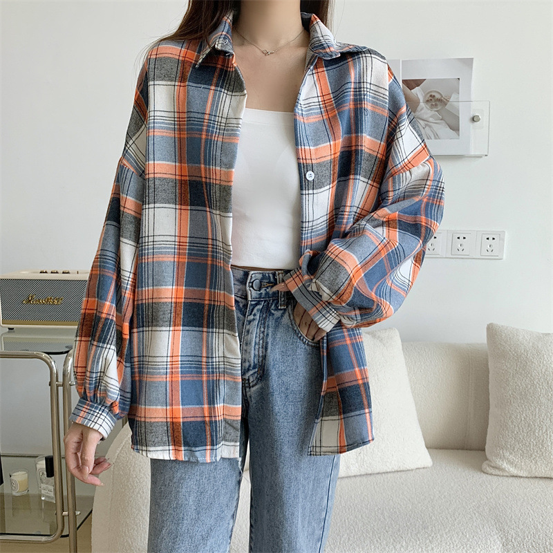 Title 13, Retro Loose Plaid Shirt Women