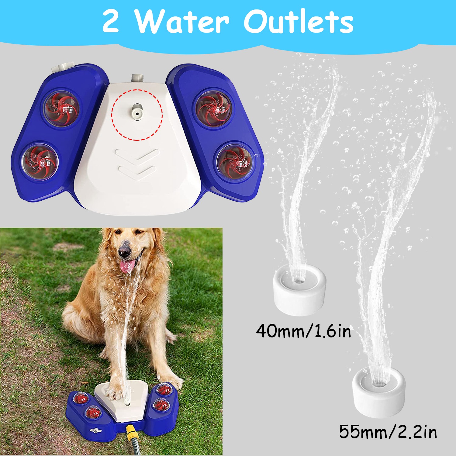 Blue-Yellow Color Options -- 1Pc Dog Water Fountain Multifunctional Automatic Pet Water Dispenser Outdoor Step-on Activated Sprinkler For Drinking Shower Fun — foto 14